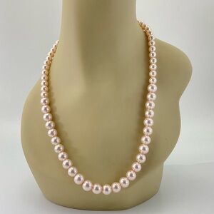 Light Pink Faux Pearl Necklace & Earring Set, Handmade, Pastel, Classic